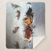 Flying Hoofs Wolf Pack Attacking Horses Rustic Dog Sherpa Deken (Voorkant)