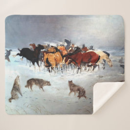 Flying Hoofs Wolf Pack Attacking Horses Rustic Dog Sherpa Deken