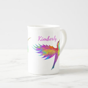 Flying Hummingbird Custom Name Bone China Mok