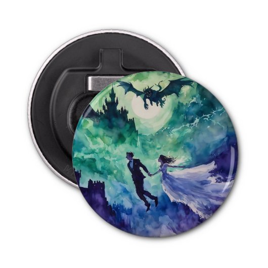 Flying Lovers - Waterverf Schilderen Button Flesopener (Voorkant)