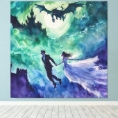 Flying Lovers - Waterverf Schilderen Canvas Afdruk (Insitu (Houten vloer))