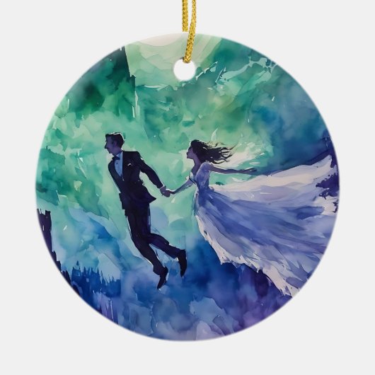 Flying Lovers - Waterverf Schilderen Keramisch Ornament (Voorkant)