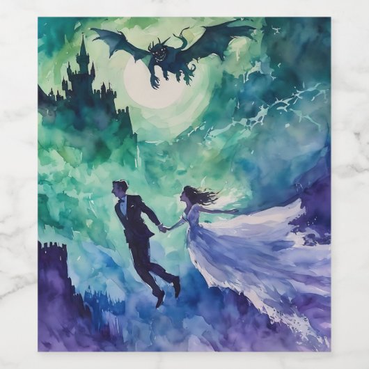 Flying Lovers - Waterverf Schilderen Wijn Etiket (Enkel label)