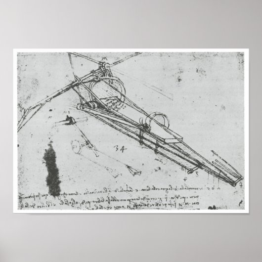 Flying Machine, Leonardo da Vinci, 1490 Poster (Voorkant)