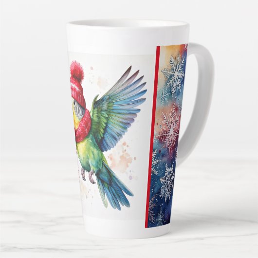 Flying Parakeet in Winter Pet en Scarf Latte Mok (Rechterhoek)