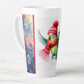 Flying Parakeet in Winter Pet en Scarf Latte Mok (Linkerhoek)