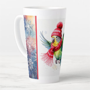 Flying Parakeet in Winter Pet en Scarf Latte Mok