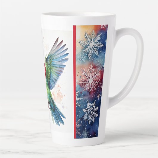 Flying Parakeet in Winter Pet en Scarf Latte Mok (Rechts)