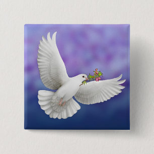 Flying Peace Dove Vierkante Button 5,1 Cm