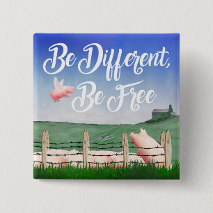 Flying Pig-Be Anders Vierkante Button 5,1 Cm