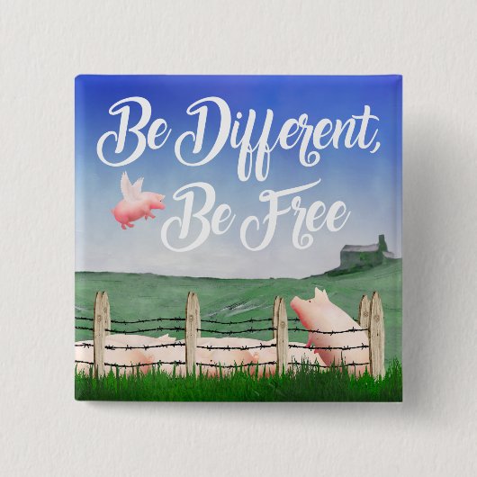 Flying Pig-Be Anders Vierkante Button 5,1 Cm (Voorkant)