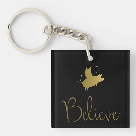 Flying Pig-Believe Sleutelhanger (Voorkant)