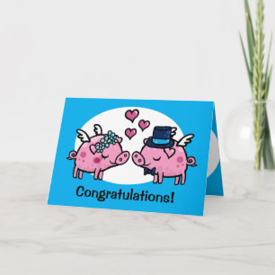 Flying Pig Bride and Groom aanpasbaar Kaart