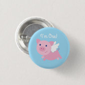 Flying Pig Cute 1st Birthday Button Pin (Voorkant /achterkant)