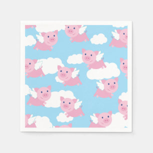 Flying Pig Cute 1st Birthday Party Napkins Servet