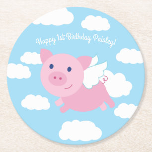 Flying Pig Cute Kind Birthday Party Ronde Kartonnen Onderzetter