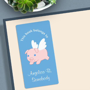 Flying Pig - Cute Piglet met Wings Bookplate Etiket