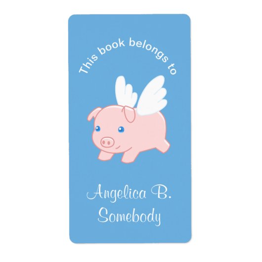 Flying Pig - Cute Piglet met Wings Bookplate Etiket (Voorkant)