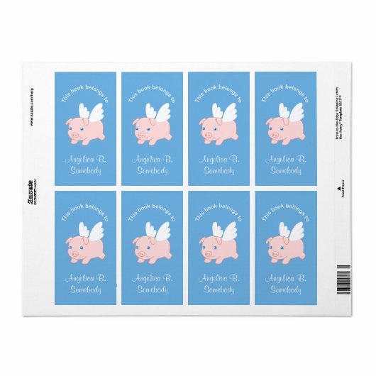 Flying Pig - Cute Piglet met Wings Bookplate Etiket (Full Sheet)