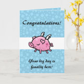 Flying Pig gefeliciteerd Kaart (Gele Bloem)