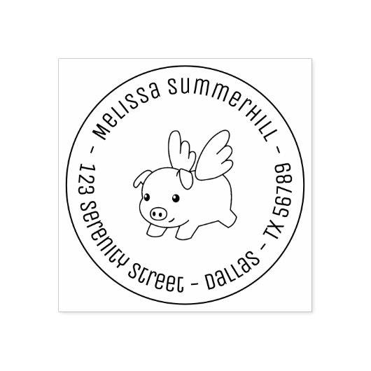 Flying Pig, Piglet met Wings Round Address 3 Rubberstempel (Afrduk)