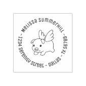 Flying Pig, Piglet met Wings Round Address 4 Rubberstempel (Afrduk)