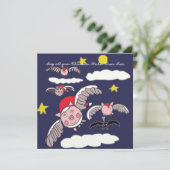 Flying Pig Santa Feestdagenkaart (Staand voorkant)
