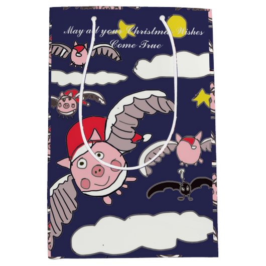 Flying Pig Santa Gift Bag Medium Cadeauzakje (Voorkant)
