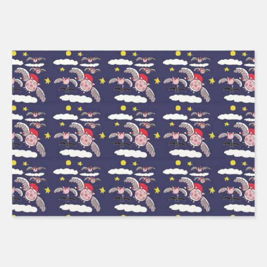 Flying Pig Santa Inpakpapier Vel (Voorkant)