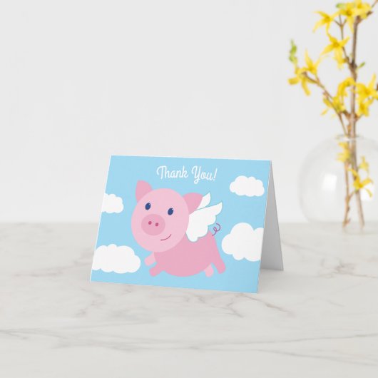 Flying Pig Schattige Bedankt 1e verjaardag Kaarten (Gele Bloem)