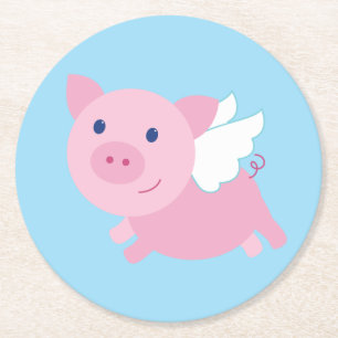 Flying Pig verjaardagsfeestje Ronde Kartonnen Onderzetter