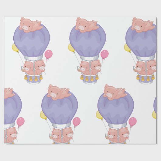 Flying Piggies in Hot Air Balloon Cadeaupapier (Vlak)