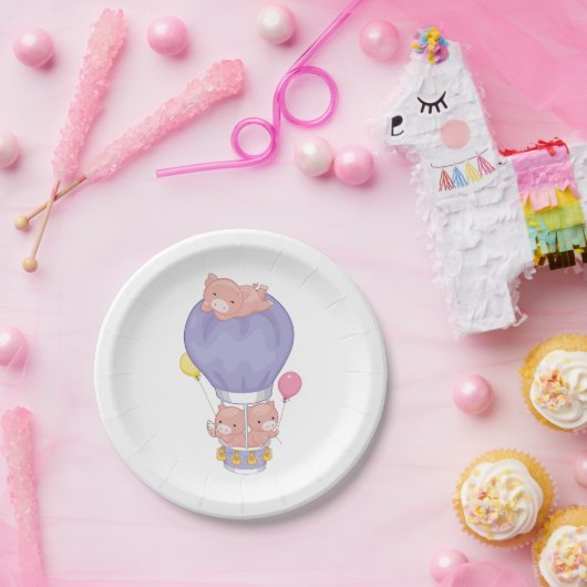 Flying Piggies in Hot Air Balloon Papieren Bordje (Feest)