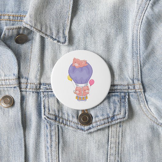 Flying Piggies in Hot Air Balloon Ronde Button 7,6 Cm