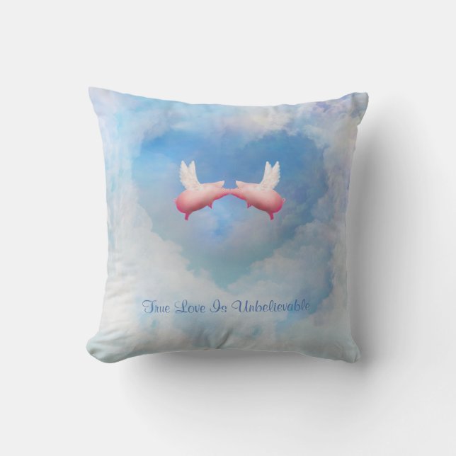 Flying Pigs Kiss-True Love is ongelofelijk Pillow Kussen (Voorkant)