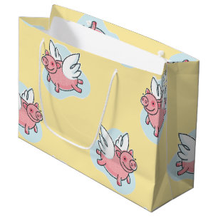 Flying Pigs New Baby Yellow L Gift Bag Groot Cadeauzakje