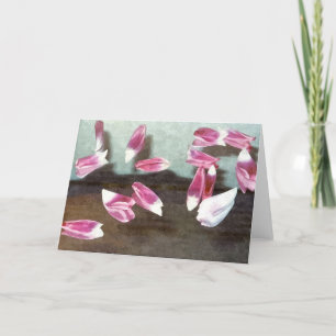 Flying Pink and White Tulip Petals Card Kaart