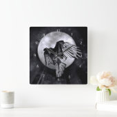 Flying Raven of Crow and Moon Gothic Vierkante Klok (Huis)