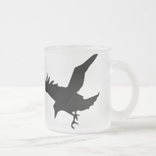 Flying Raven Silhouette Frosted Glass Mok