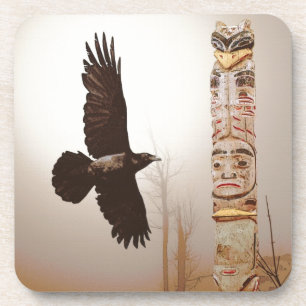 Flying Raven & Totem-Pole Fantasy Art Onderzetter