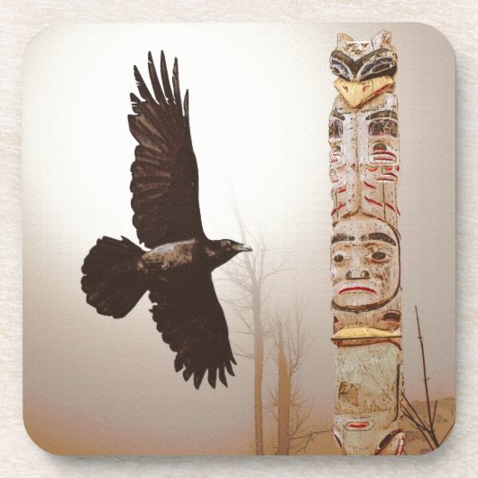 Flying Raven & Totem-Pole Fantasy Art Onderzetter (Voorkant)