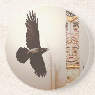 Flying Raven & Totem-Pole Fantasy Art Zandsteen Onderzetter