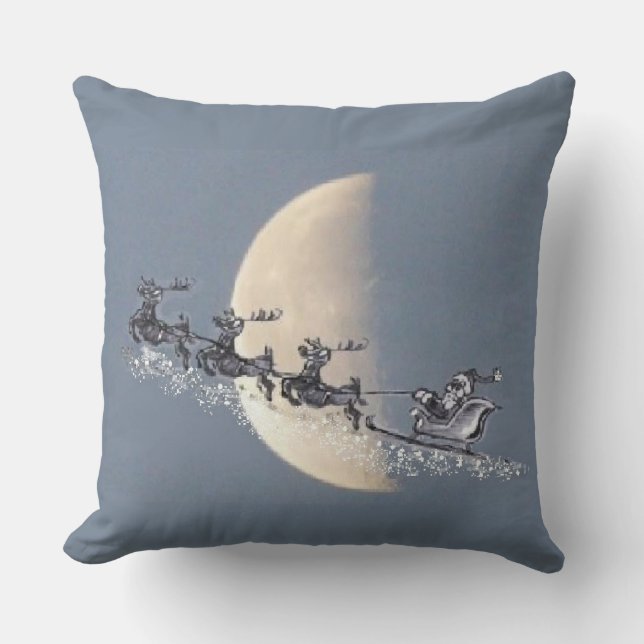 Flying Santa in Reindeer-Sled Christmas Pillow Kussen (Voorkant)