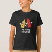 Flying Sauces Funny Food Pun Dark BG T-shirt (Voorkant)