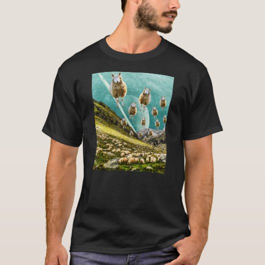 Flying Sheep Funny Surreal Art Collage T-shirt (Voorkant)