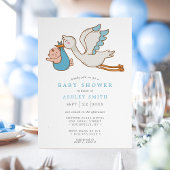 Flying Stork Boy Baby shower Kaart