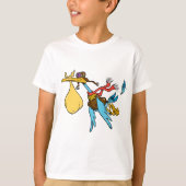 Flying Stork Cartoon met bril en Baby bundel T-shirt (Voorkant)