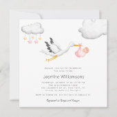 Flying Stork Clouds Stars Baby Shower Kaart (Voorkant)