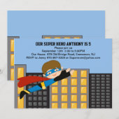 Flying Super Hero Boys Invitation Anniversaire (Devant / Derrière)