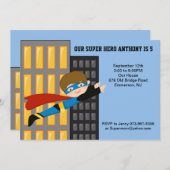 Flying Super Hero Boys Uitnodiging (Voorkant / Achterkant)